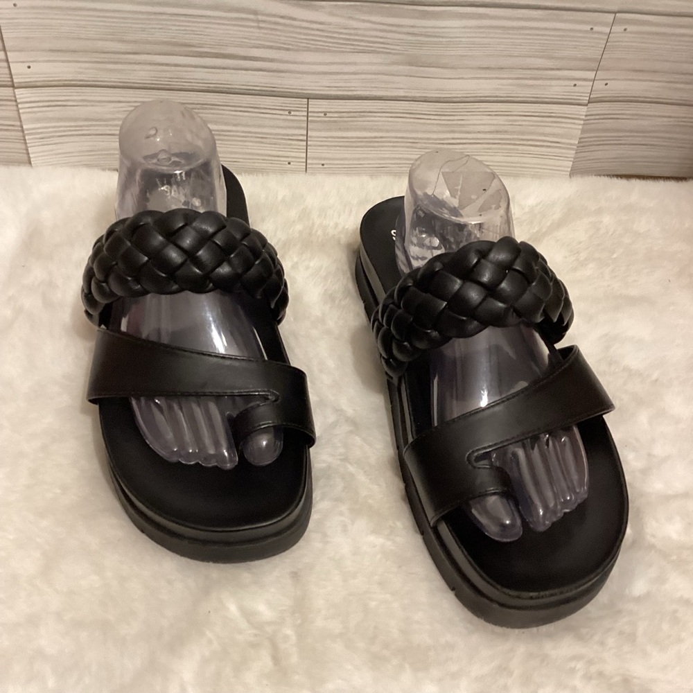 Sam & Libby Amelia Footbed Black Braided Strap Sandals Size 11